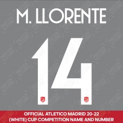 M. Llorente 14 (Official Atletico Madrid FC 17-22 UEFA CL Ver. White Name and Numbering)